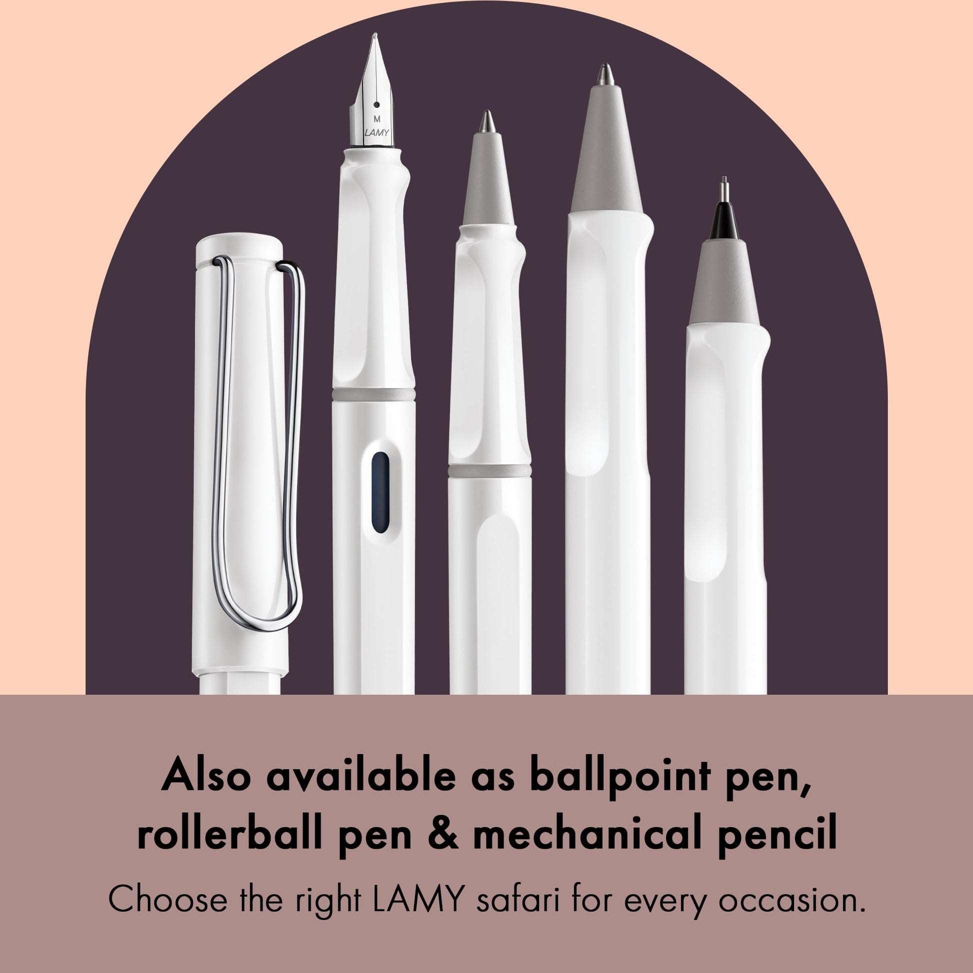 LAMY safari white - Fountain Pen with ergonomic grip & polished steel nib in size M - ideal for any