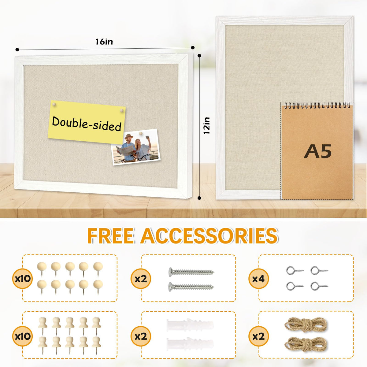 DOLLAR BOSS Double-Sided Bulletin Boards with Linen 16"x12" 2Pcs Cork Board