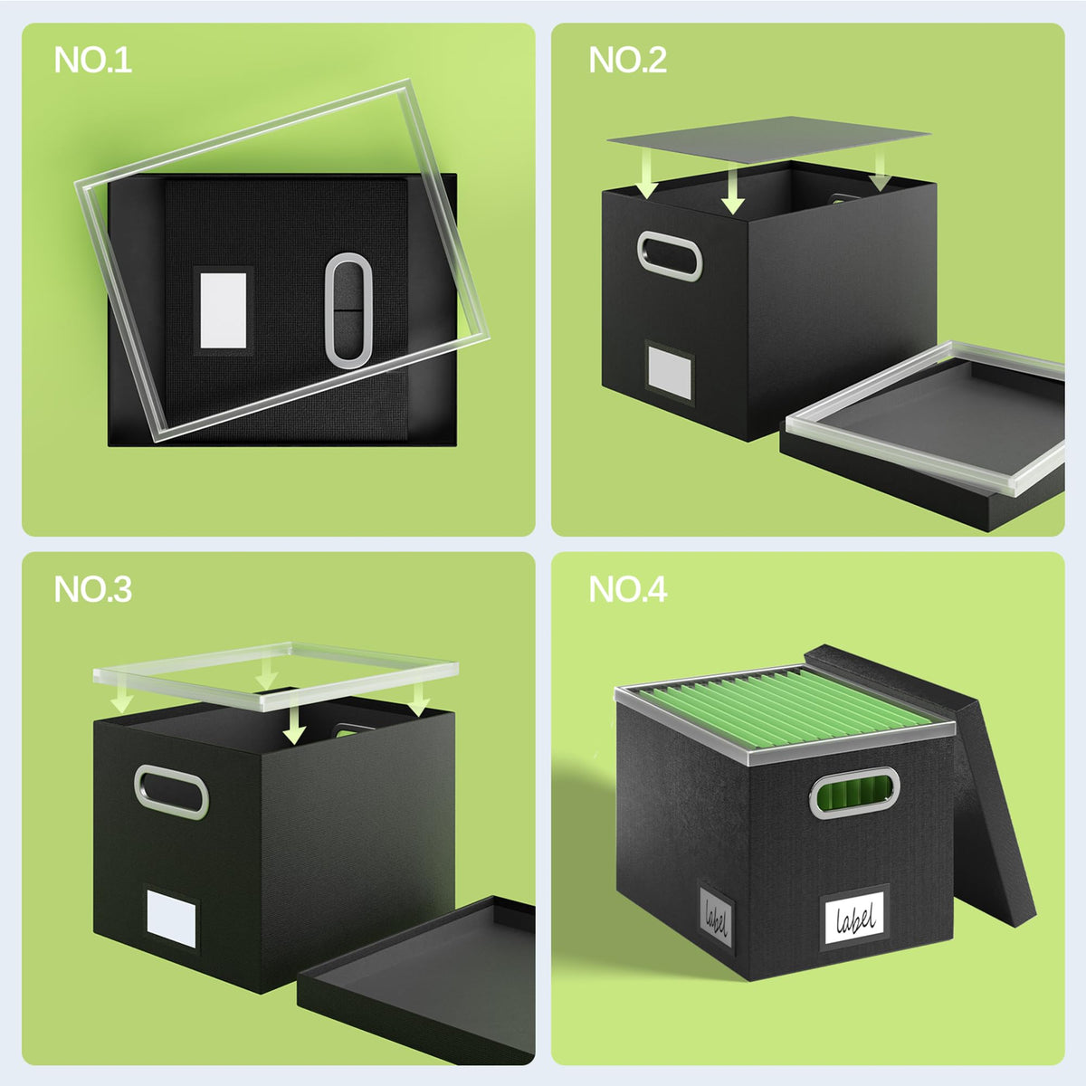 GRSQYS File Organizer Box File Boxes for Hanging Files with Lid Set of 3 Decorative Hanging Folders