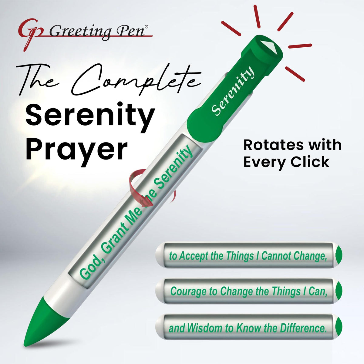 Greeting Pen – Serenity Prayer Rotating Message Pen – Inspirational Christian pen with 4 Uplifting