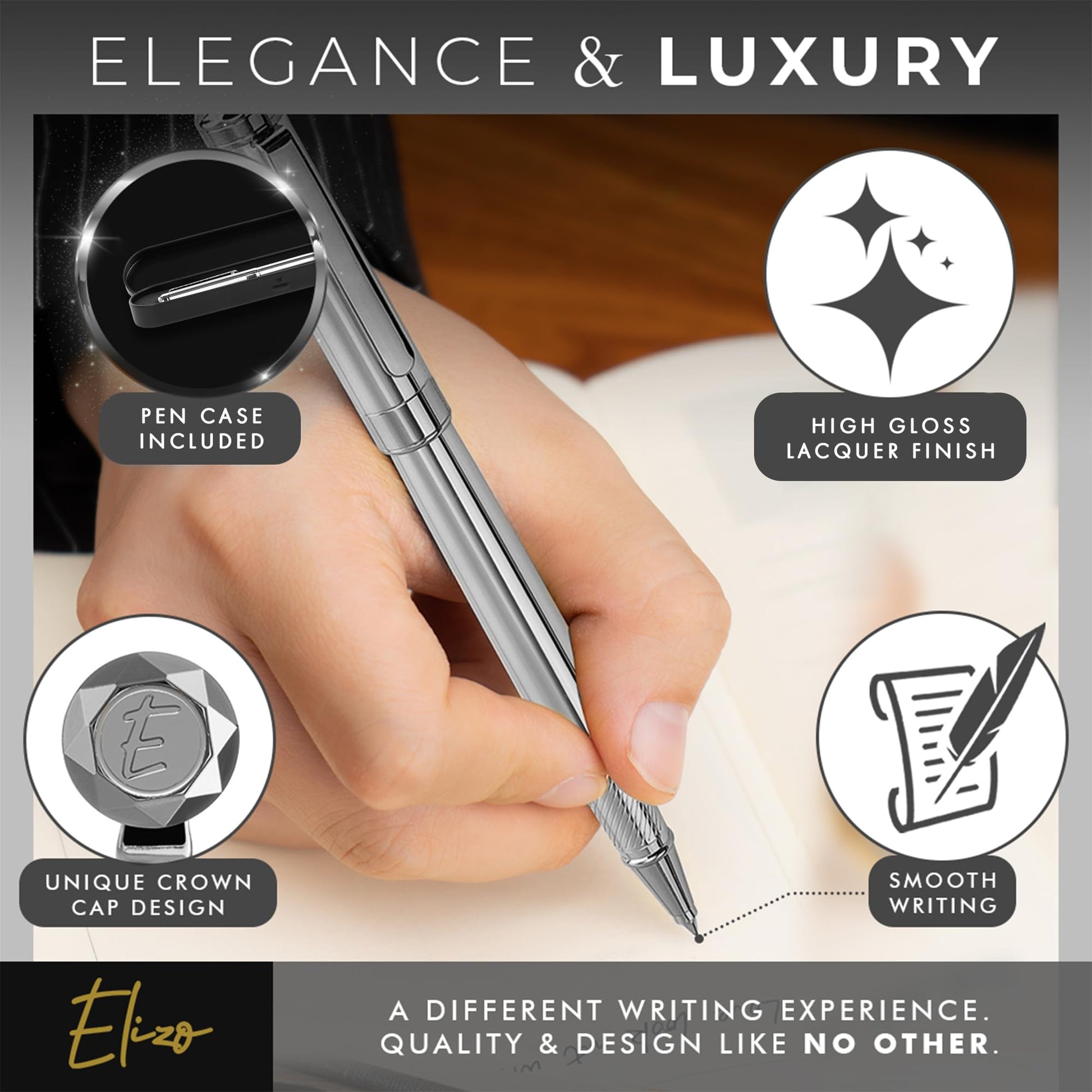 ELIZO Luxury Pen Fancy Chrome Silver Nice Gift Rollerball Cool Pens Best Schmidt Ink EDC Pen