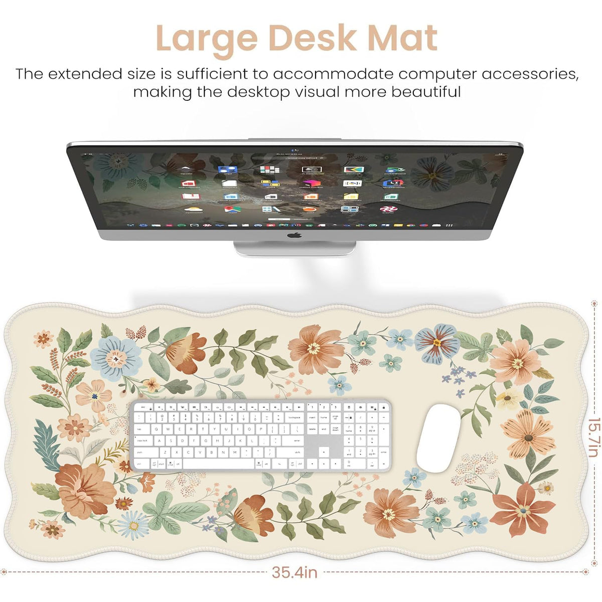 iCasso Desk Mat, Scalloped Desk Matt for Desktop, Cute XXL Large Mouse Pad, Anti-Slip Big Mousepad