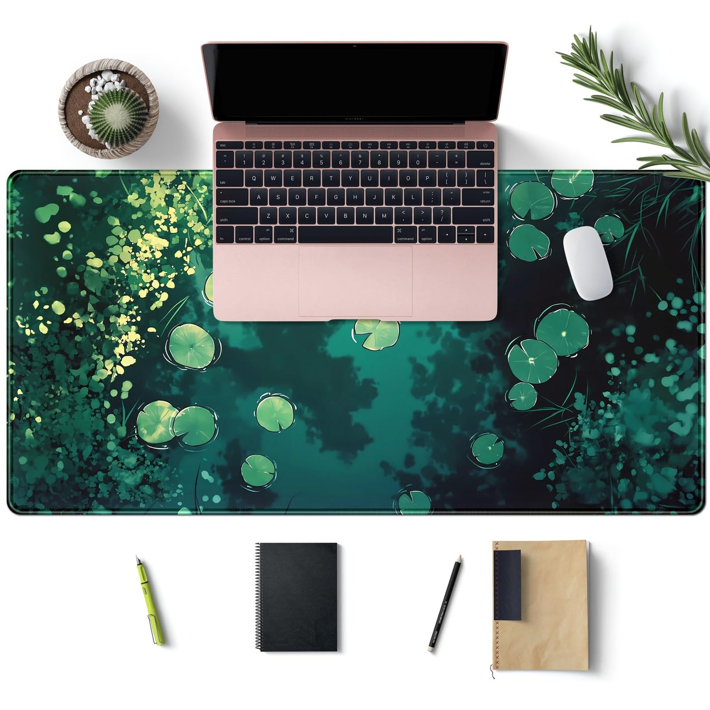 Lily Desk Mat Green Mouse Pad Large Cute Pond Desk Pad Gaming Mousepad XXL 31.5''X15.7'' Plant