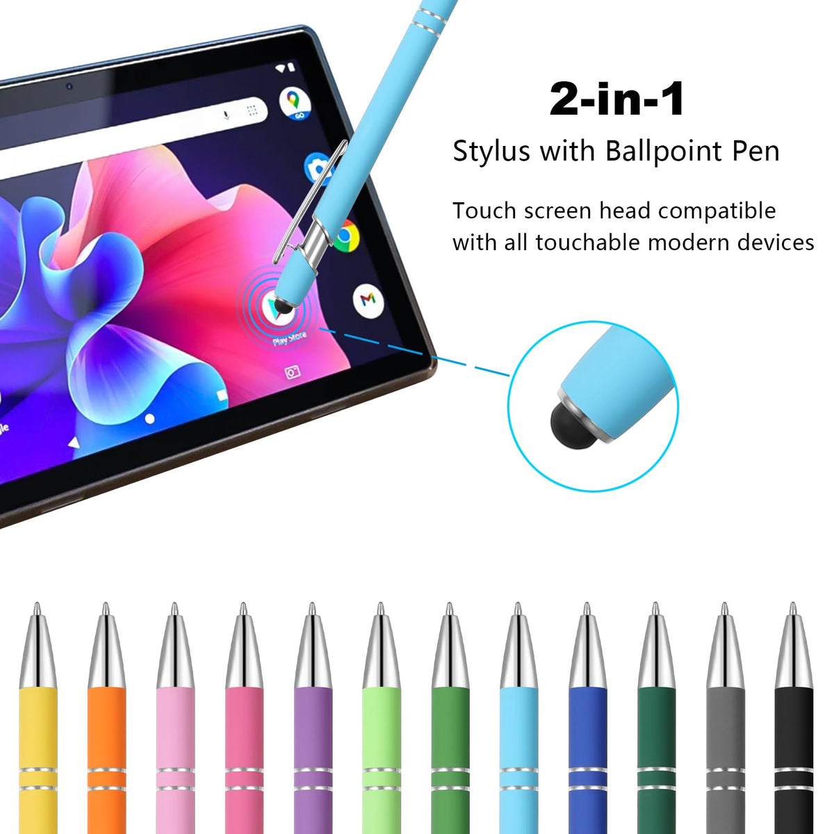 Kingluu 12 Pcs Personalized Ballpoint Pens with Stylus,Smooth Writing,Black Ink Custom Pens with