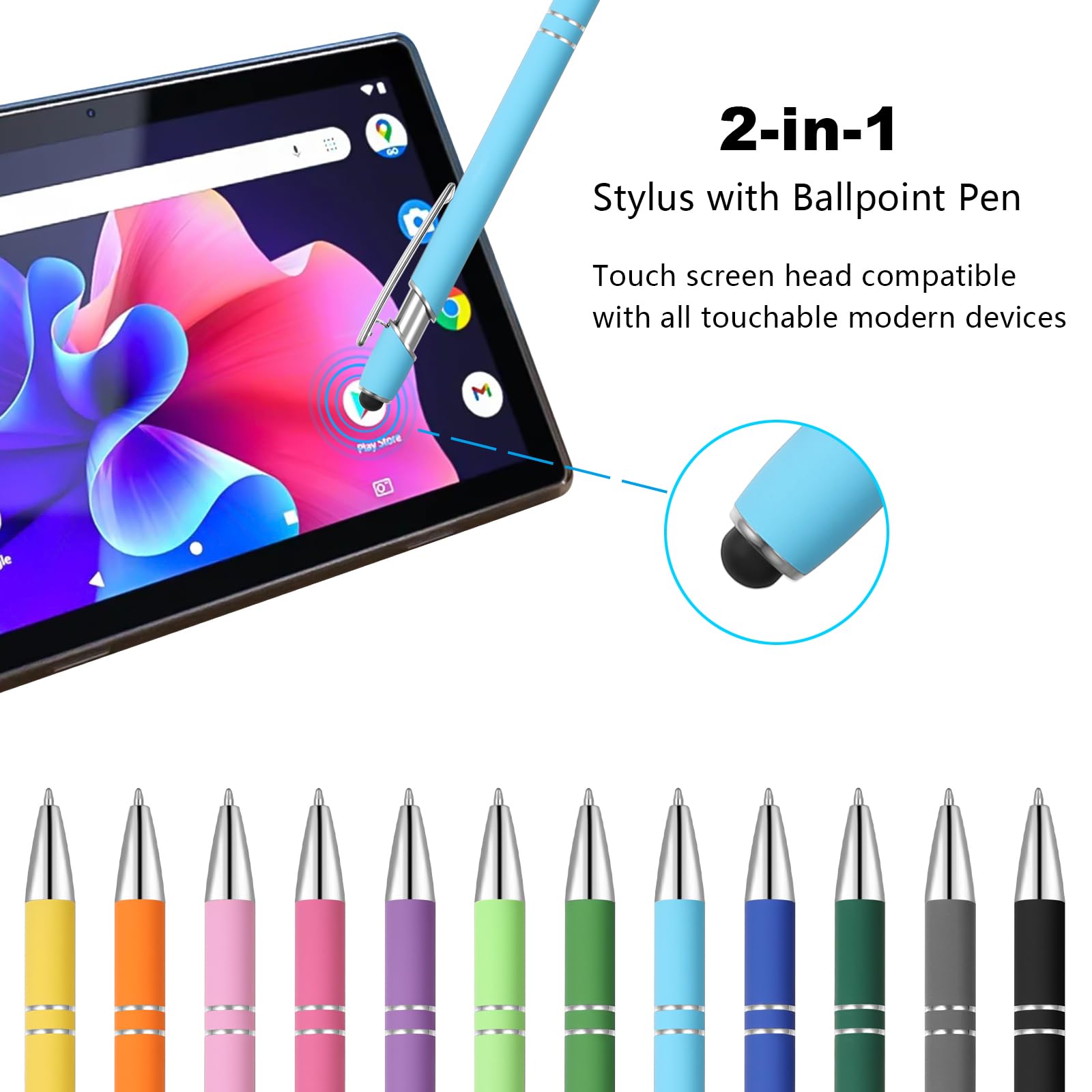 Kingluu 12 Pcs Personalized Ballpoint Pens with Stylus,Smooth Writing,Black Ink Custom Pens with