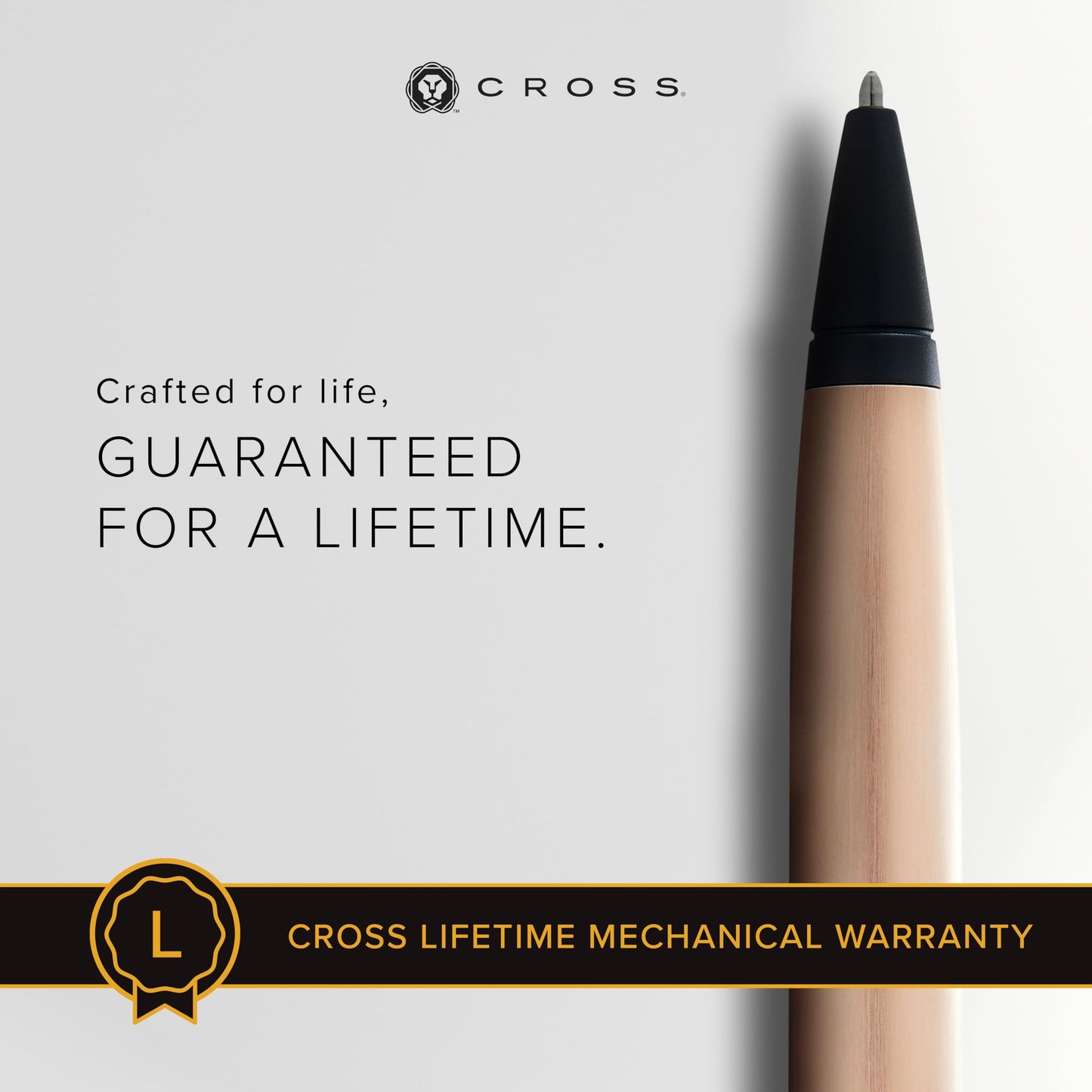 Cross Calais Ballpoint Pen, Brushed Rose Gold & Black Lacquer, Black Ink