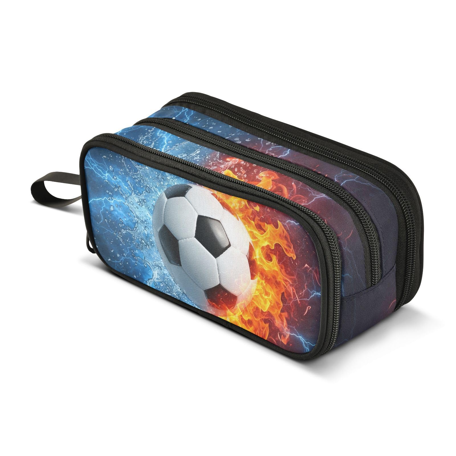 BOENLE Soccer Football Ball Pencil Case Box Boys Girls Large Pencil Pouch with Zipper Compartments