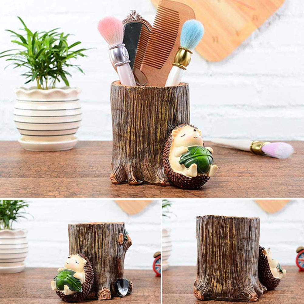 Lependor Cute Hedgehog Desk Pen Pencil Pot Holder Toothbrush Holder Resin Desktop Organizer