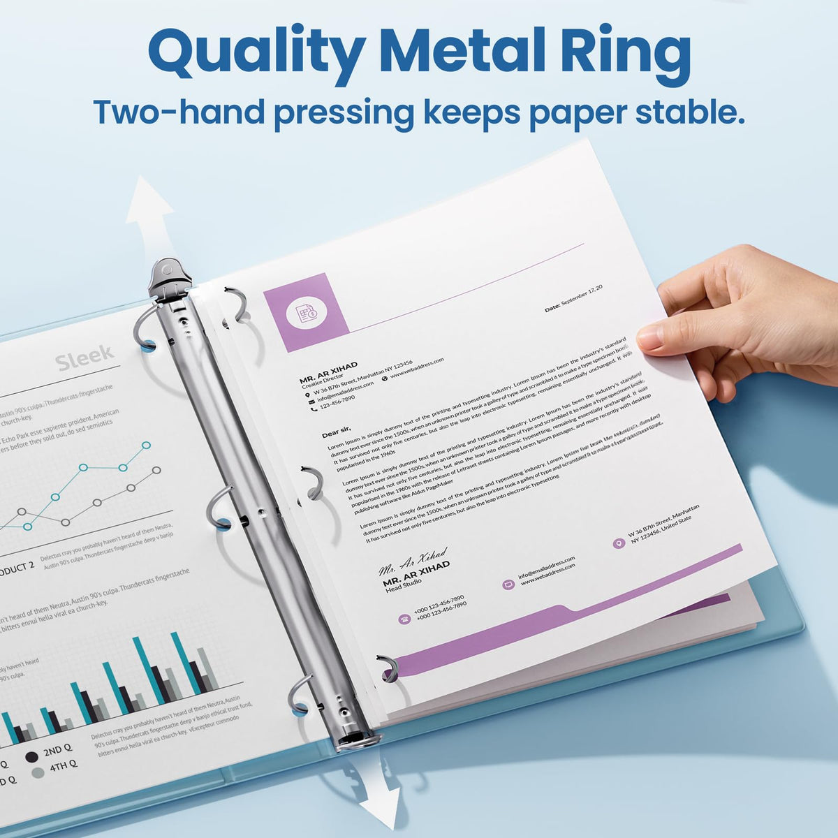 SUNEE 3 Ring Binder 3 Inch 1 Pack, Clear View Binder Three Ring PVC-Free (Fit 8.5x11 Inches) for