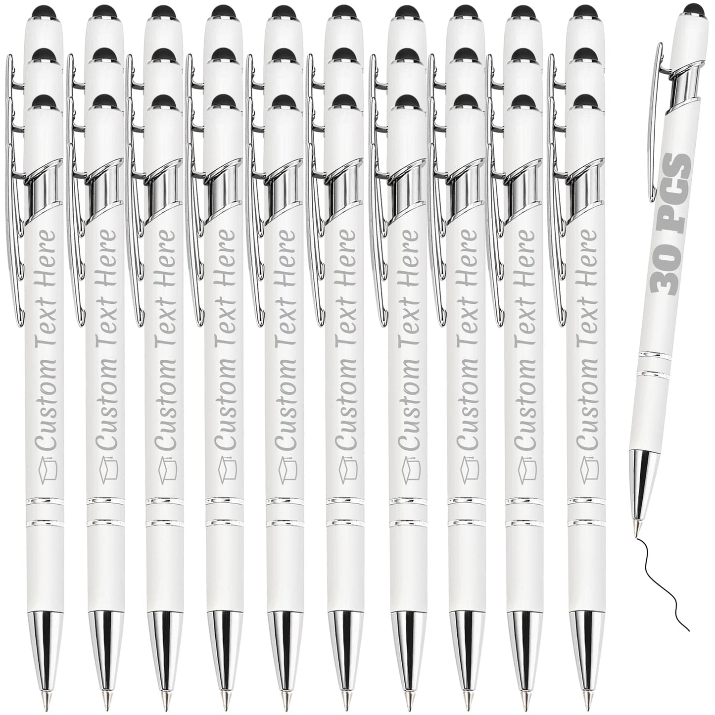 ABIsedrin Personalized Pens Bulk 30 with Name Custom Engraving Ballpoint Pens with Stylus Tip
