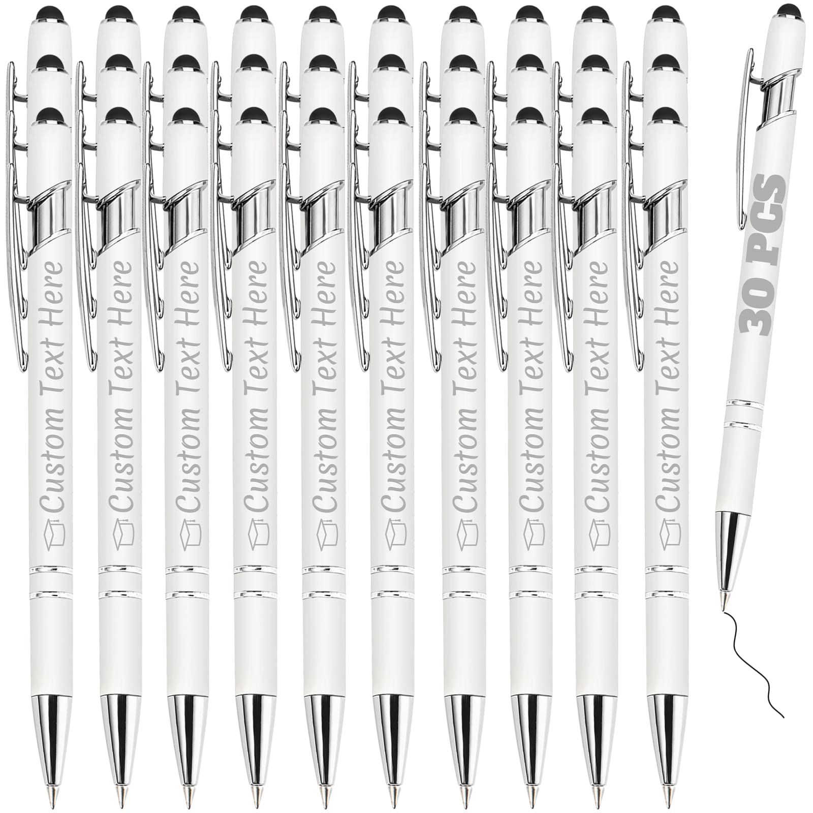 ABIsedrin Personalized Pens Bulk 30 with Name Custom Engraving Ballpoint Pens with Stylus Tip