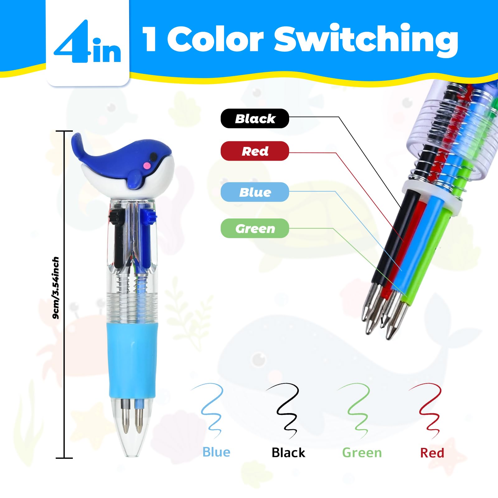 Zhirlyn Under the Sea Party Favors Ocean Animals Multicolor Pen in One Cute Fun 4-in-1 Pens Bulk