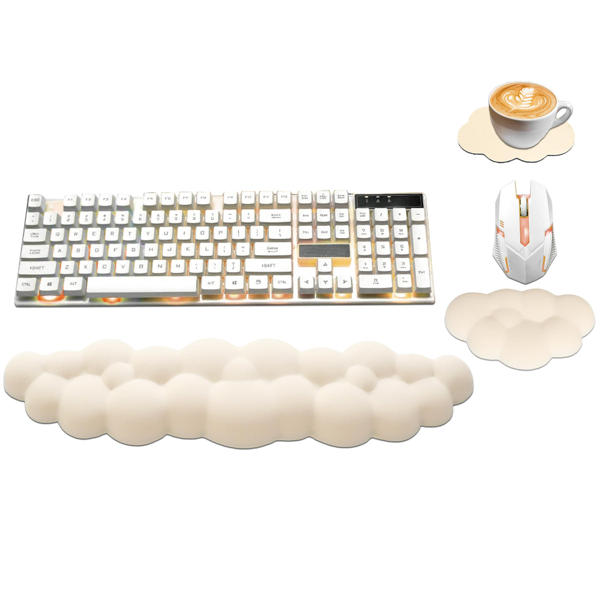 Cloud Wrist Rest Keyboard, Ergonomic Keyboard Wrist Rest Pad Set, Beige