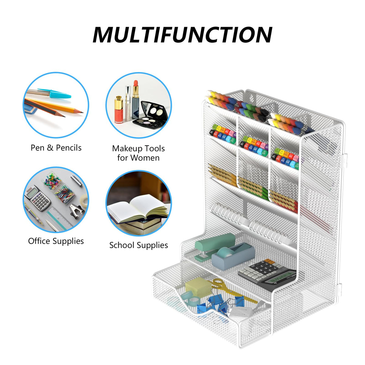 BOHDK Pen Organizer for Desk, Multi-Functional Desk Organizer, Wall Mount Pen Holder with Drawer