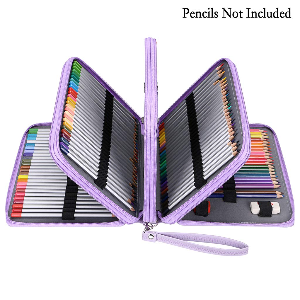 BTSKY 200 Slots Colored Pencil Organizer - Deluxe PU Leather Pencil Case