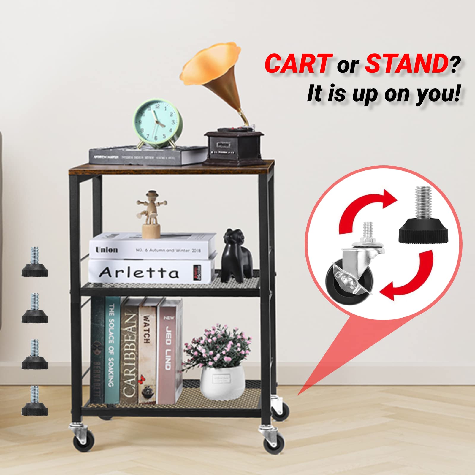 LIANTRAL Rolling Cart, 3-Tier Microwave Cart Kitchen Storage On Wheels