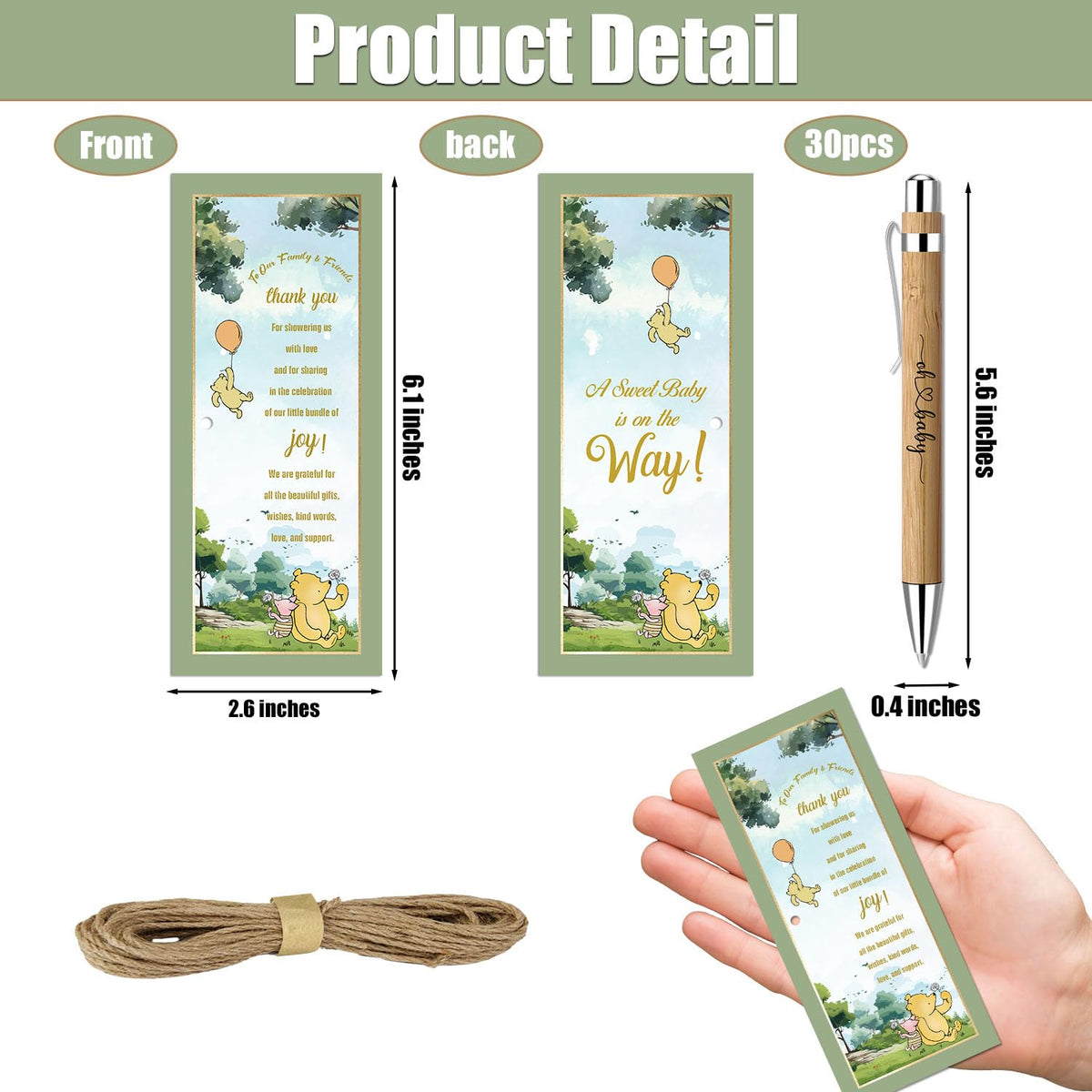 30 Pcs Winnie Baby Shower Gifts, Baby Shower Favors for 30 Guest, Baby Shower Sets, Included Bamboo