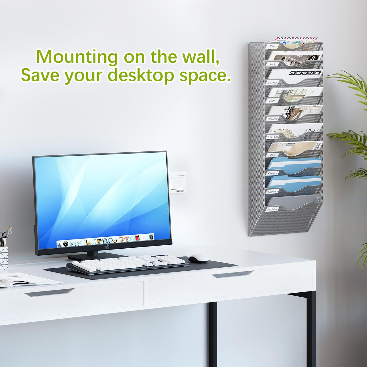 EasyPAG 10 Pocket Mesh Wall File Organizer, Hanging Paper Folder Holder with Classify Label