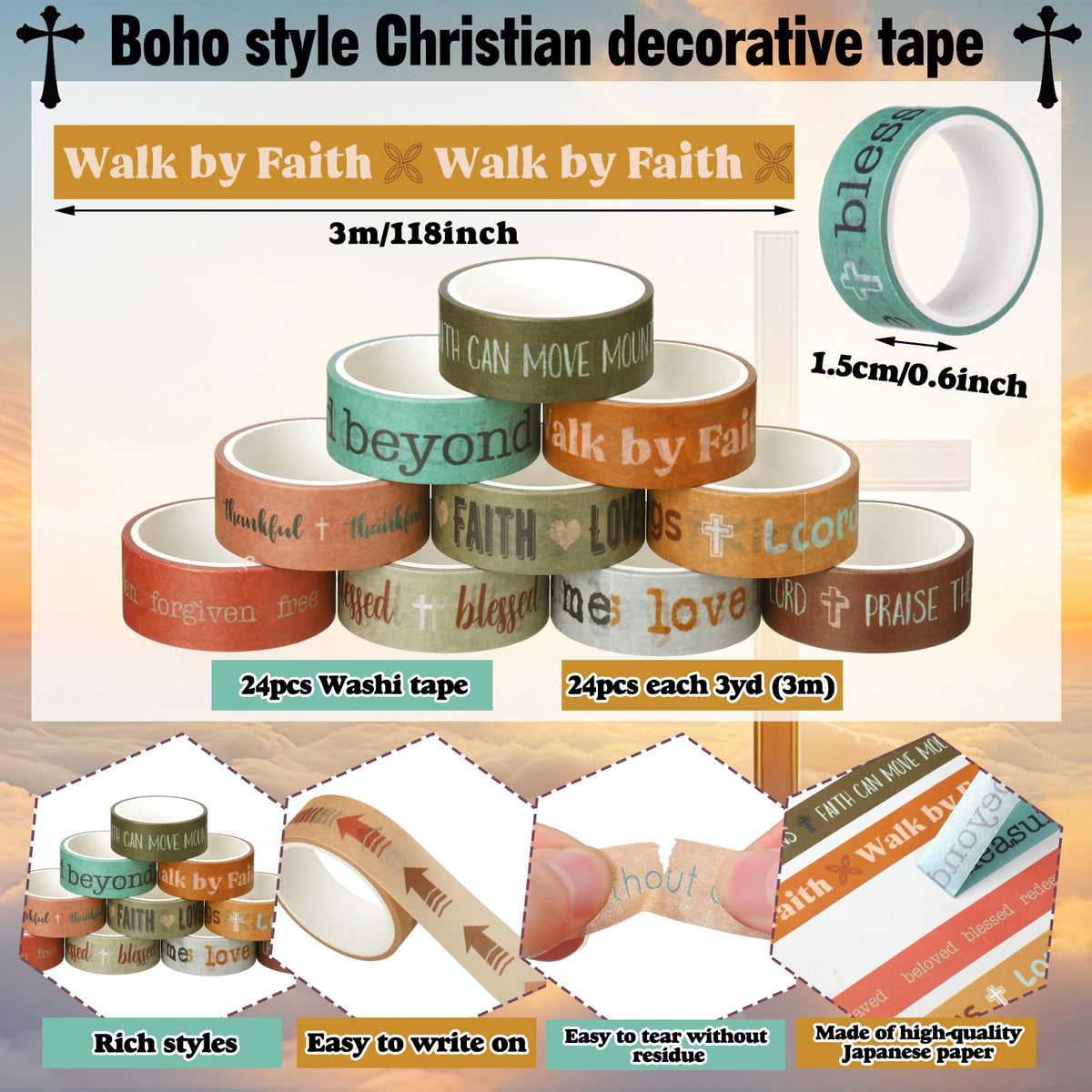 Janlaugh 24 Rolls Back to School Washi Tape Christian Scripture Bible