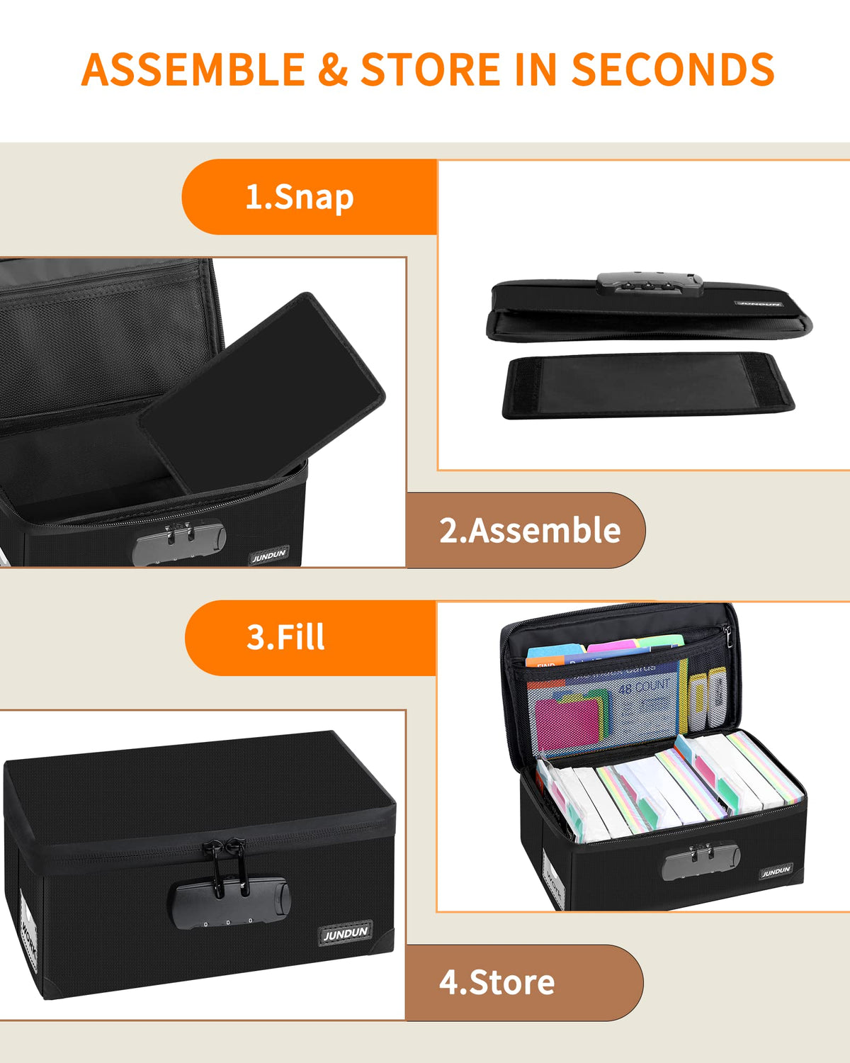 JUNDUN Fireproof Index Card Holder with Lock