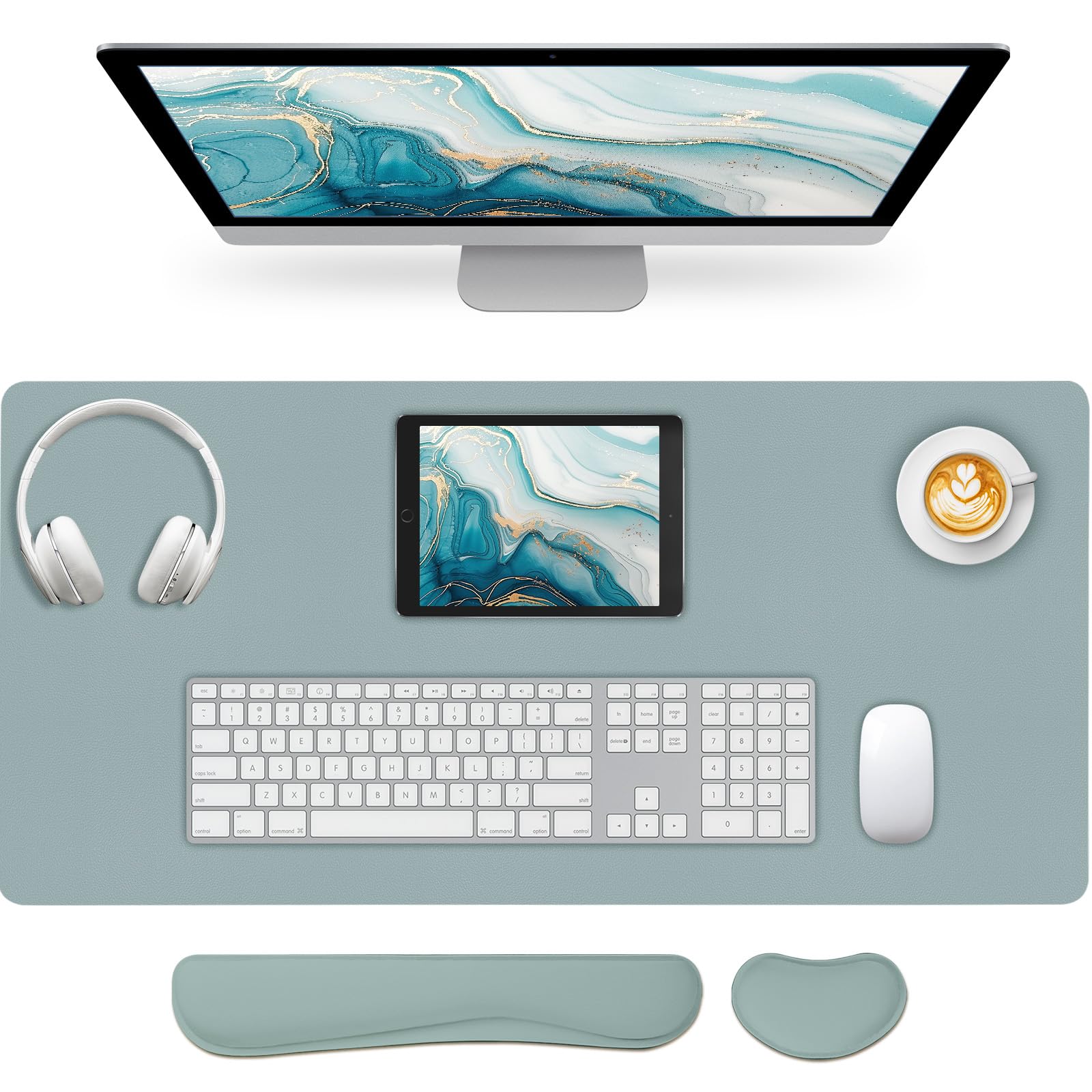Meetcolor Desk Mat Set,3-in-1 Mouse Pad with Wrist Rest and Keyboard Pad