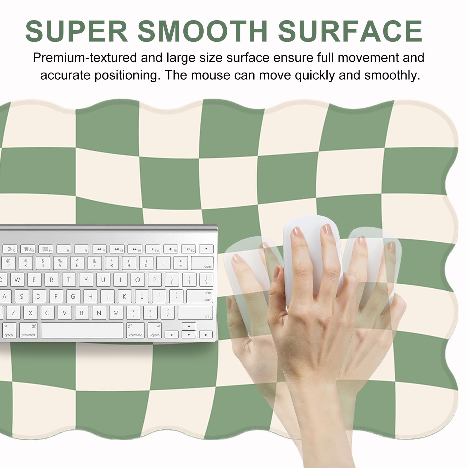 L-SPOUTTO Green Mouse Pad,Geometric Desk Mat XXL Large Scalloped Gaming Mousepad,35.4x15.7in