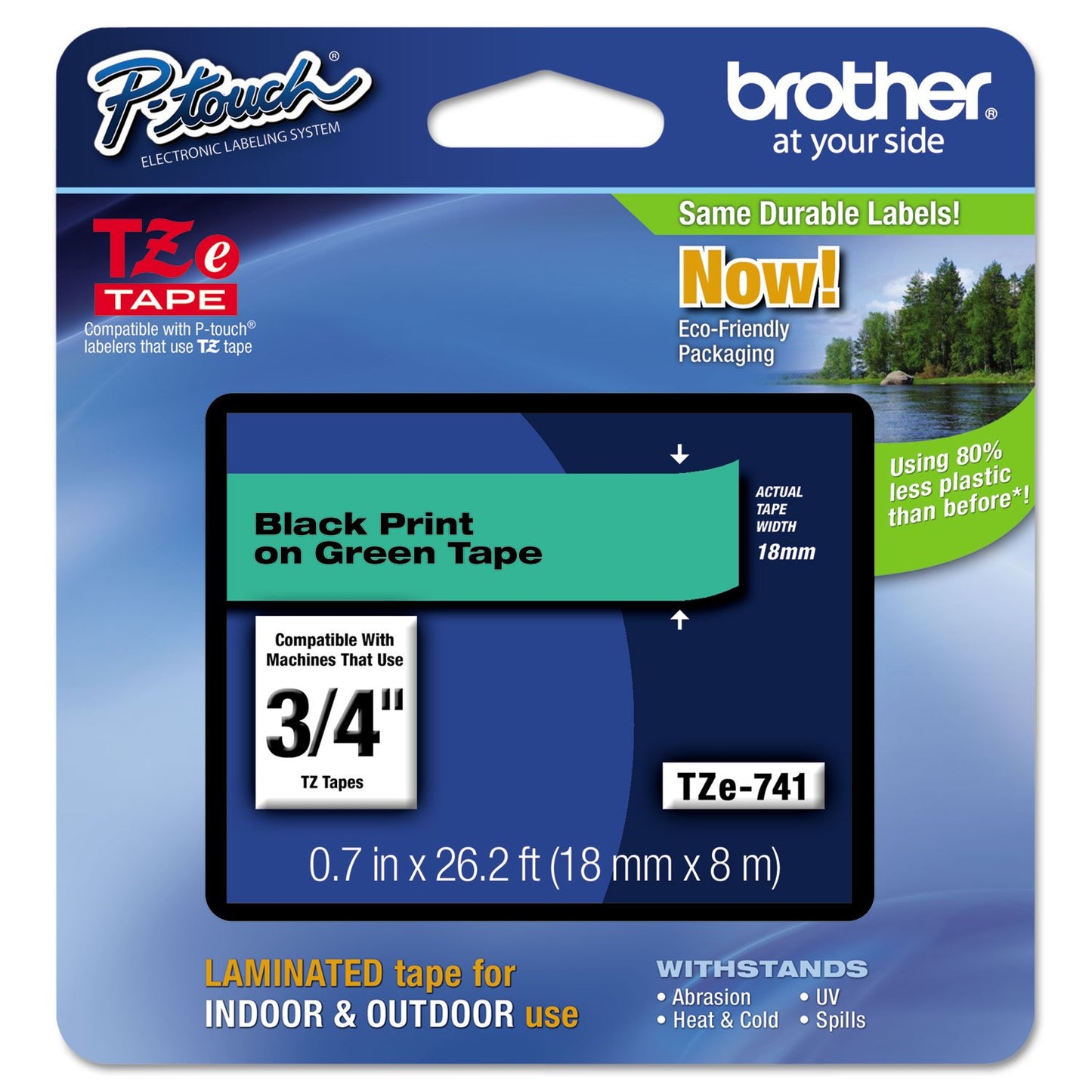 Brother Laminated Tape Black on Green, 18mm (TZe741)