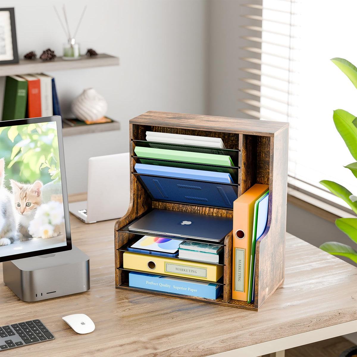 Simple Trending 7- Tier Desk File Organizer, Paper Organizer, Rustic Brown