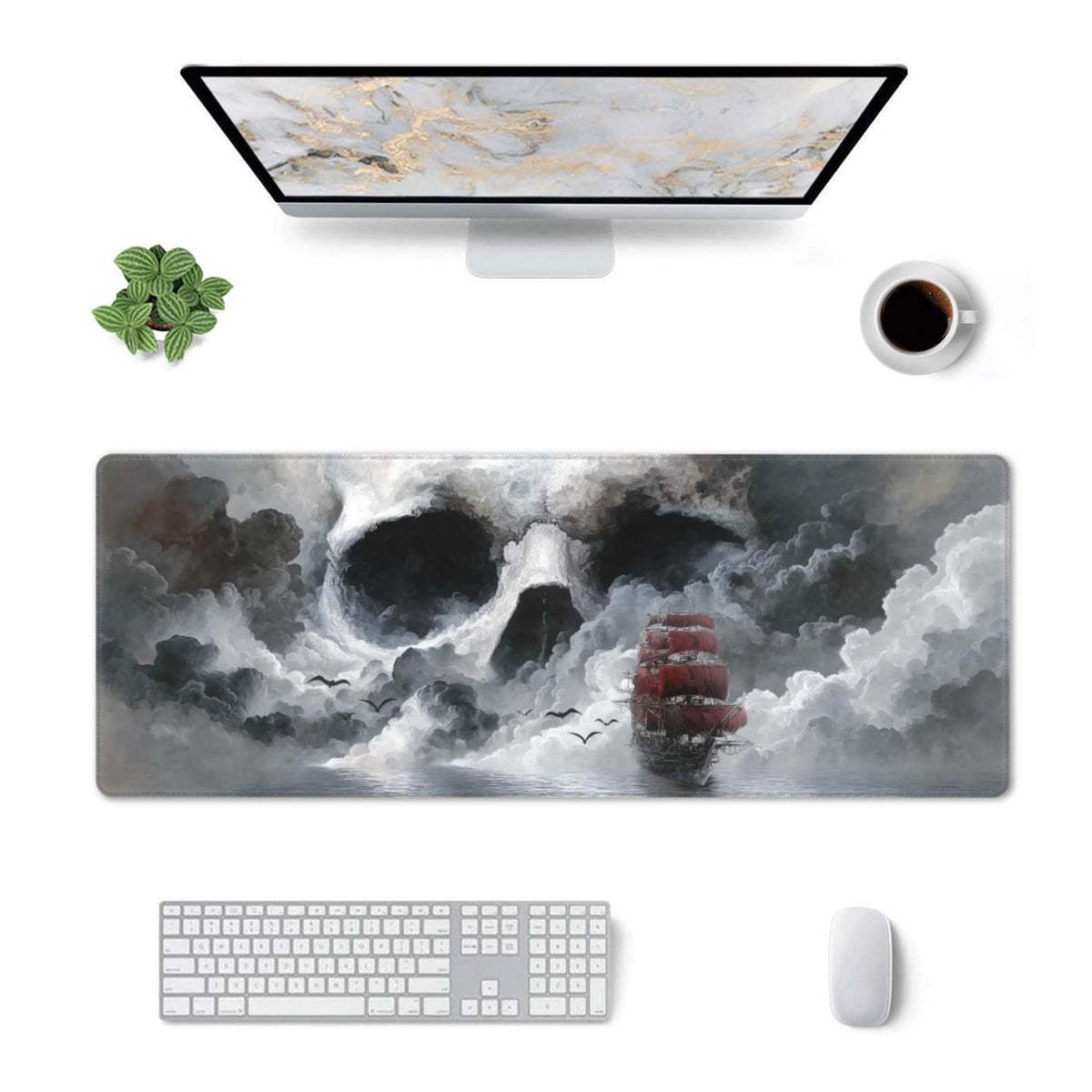 Skull Sea Boat Mouse Pad Extended Large Gaming Mouse Pad XL Stitched Edges for Gamer Home Office