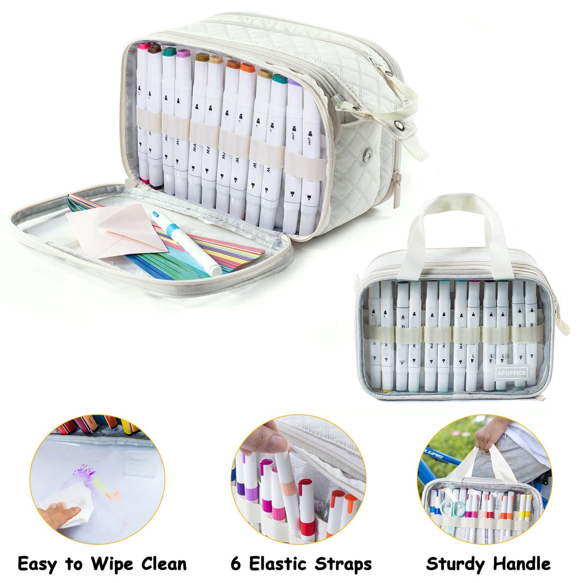 APOFFICE Marker Organizer Case – Holds 72-96Markers | Portable Art Marker Storage Bag with Clear