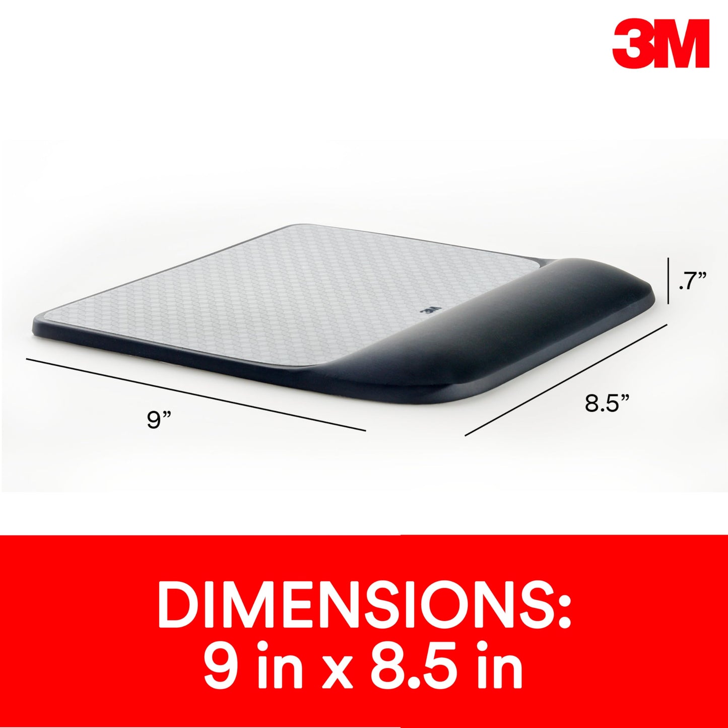 3M Precise Mouse Pad with Gel Wrist Rest, 8.4 in x 8.8 in, Black