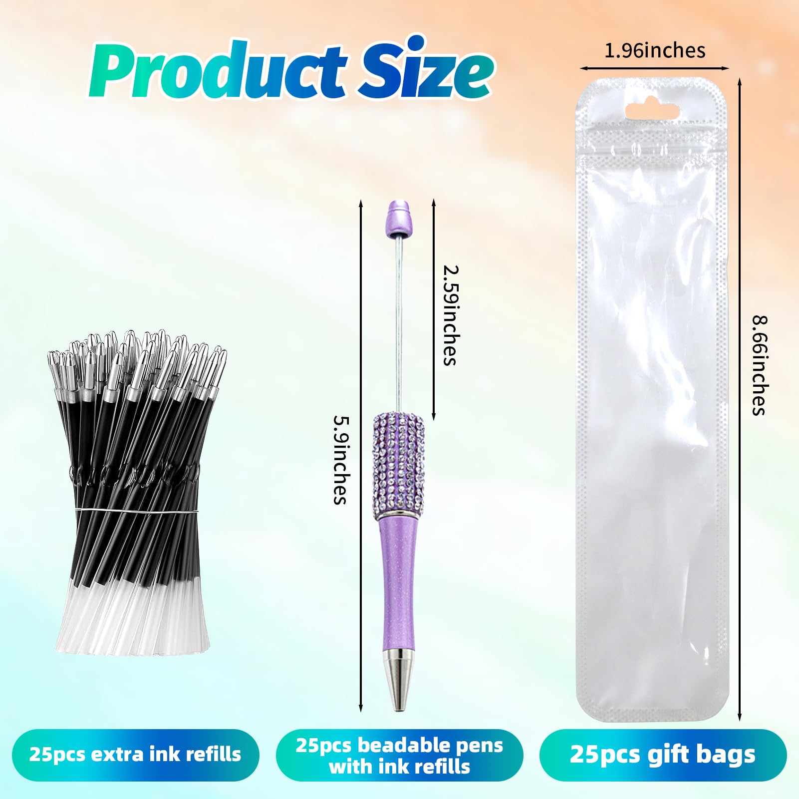 DASTTUIS 150 Pcs DIY Diamond Beadable Pen Kit - 50 Plastic Rhinestone Beaded Pens Bulk with Refills