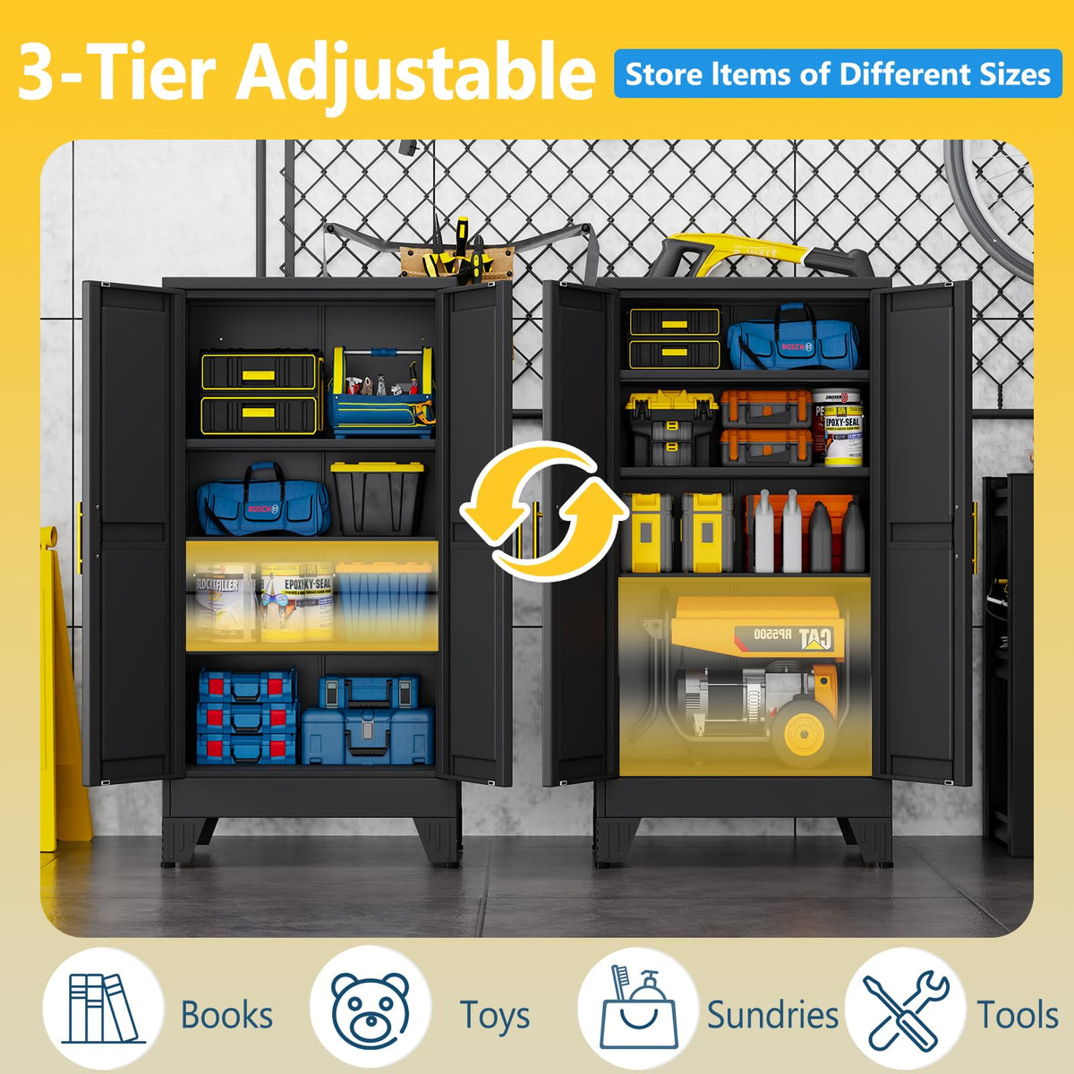 PAOFIN Metal Storage Cabinet with 2 Doors and 3 Adjustable Shelves, Metal Garage Storage Cabinets