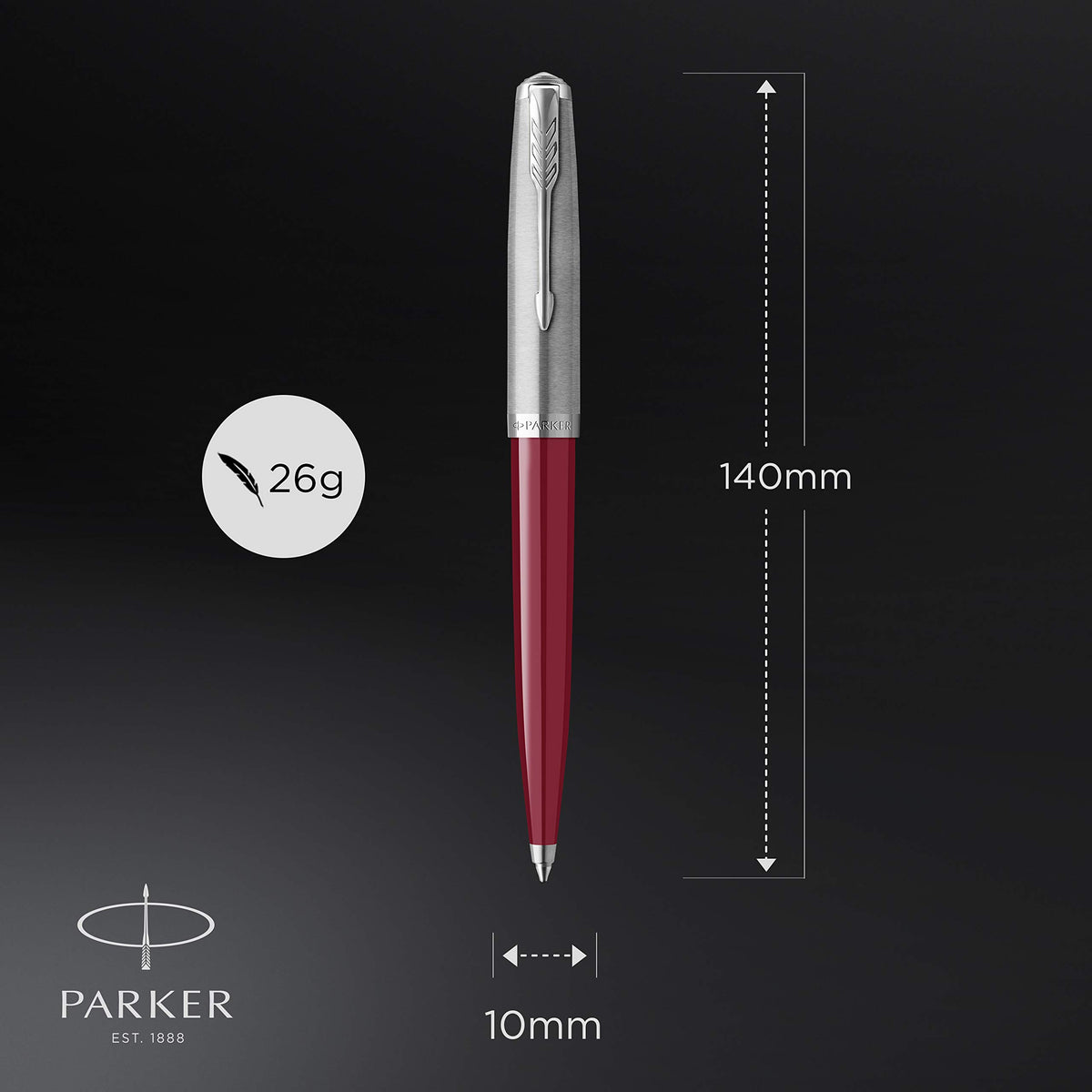 Parker 51 Ballpoint Pen Burgundy Barrel with Chrome Trim Medium Point with Black Ink Refill Gift Box