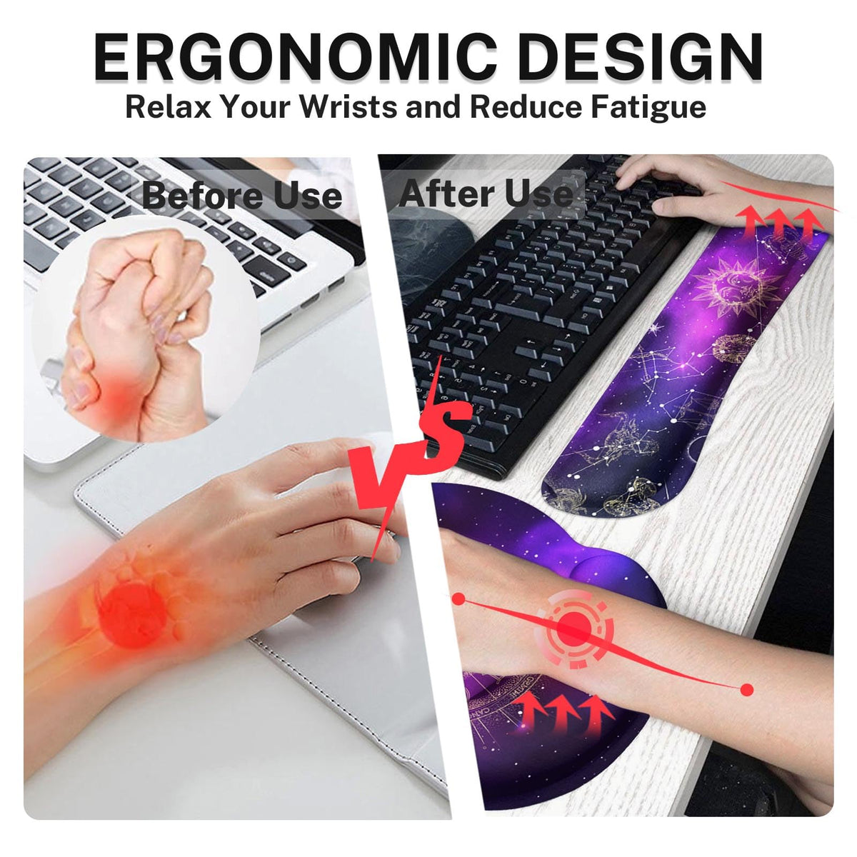 Arttown Keyboard Mouse Pad Set, 4 in 1 Desk Mat Set Galaxy Space