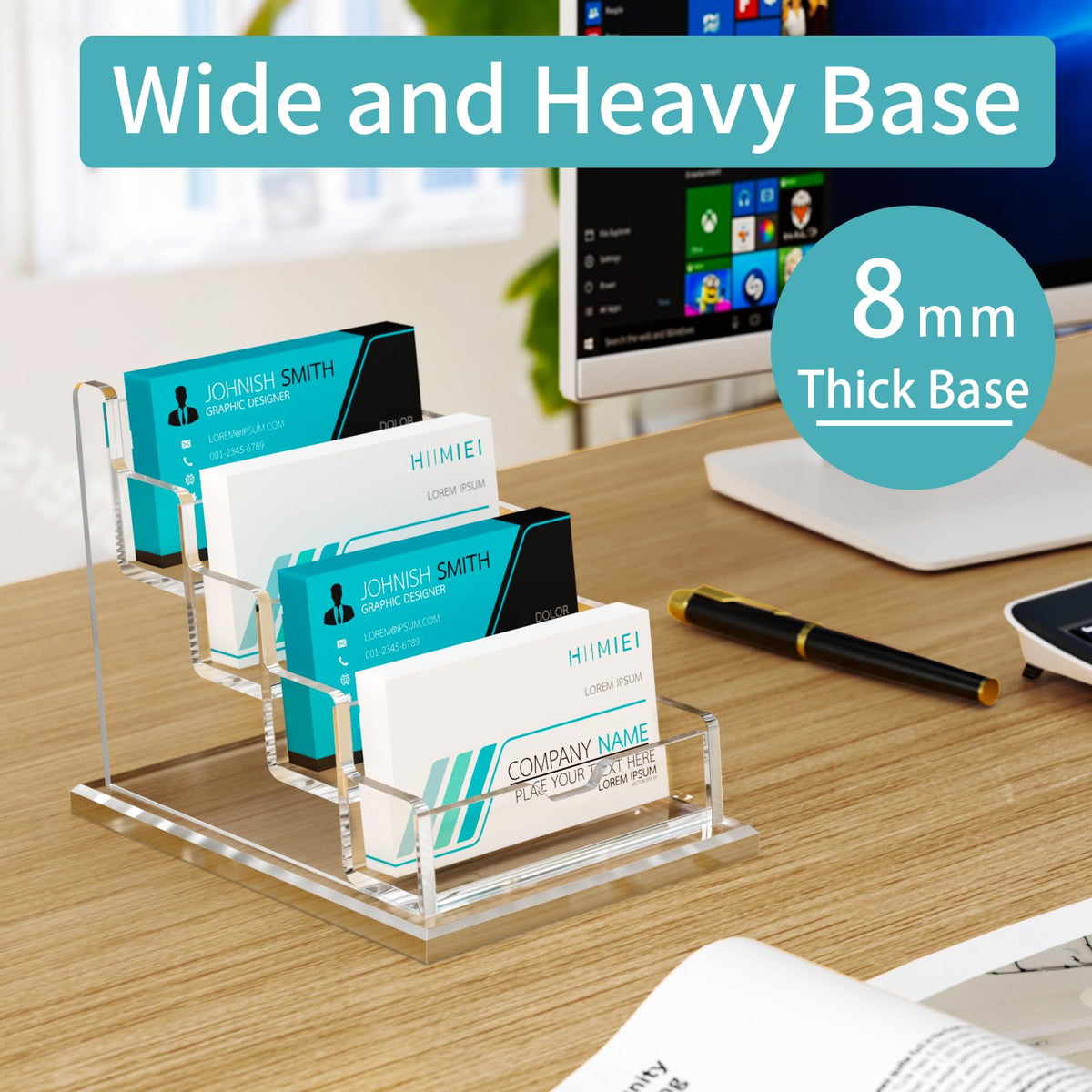 HIIMIEI Acrylic Business Card Display, Multiple Card Holder for Office, Home, Restaurant - 4 Slot 4