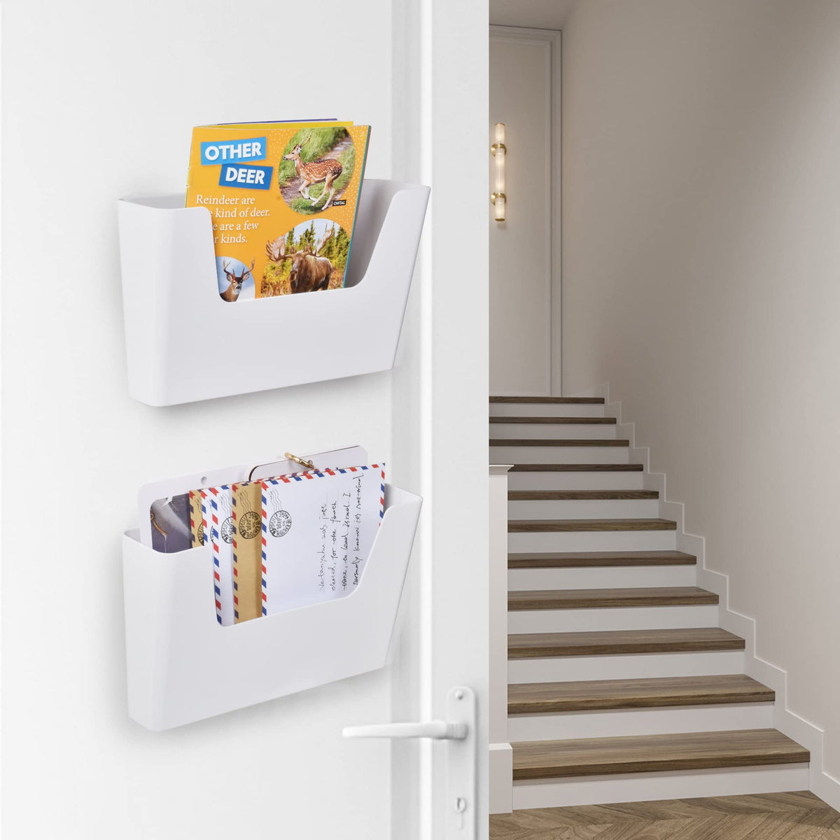YOHOM Adhesive File Holder Plastic Document Folder Door No Drilling Mount Mail Magazine Organizer