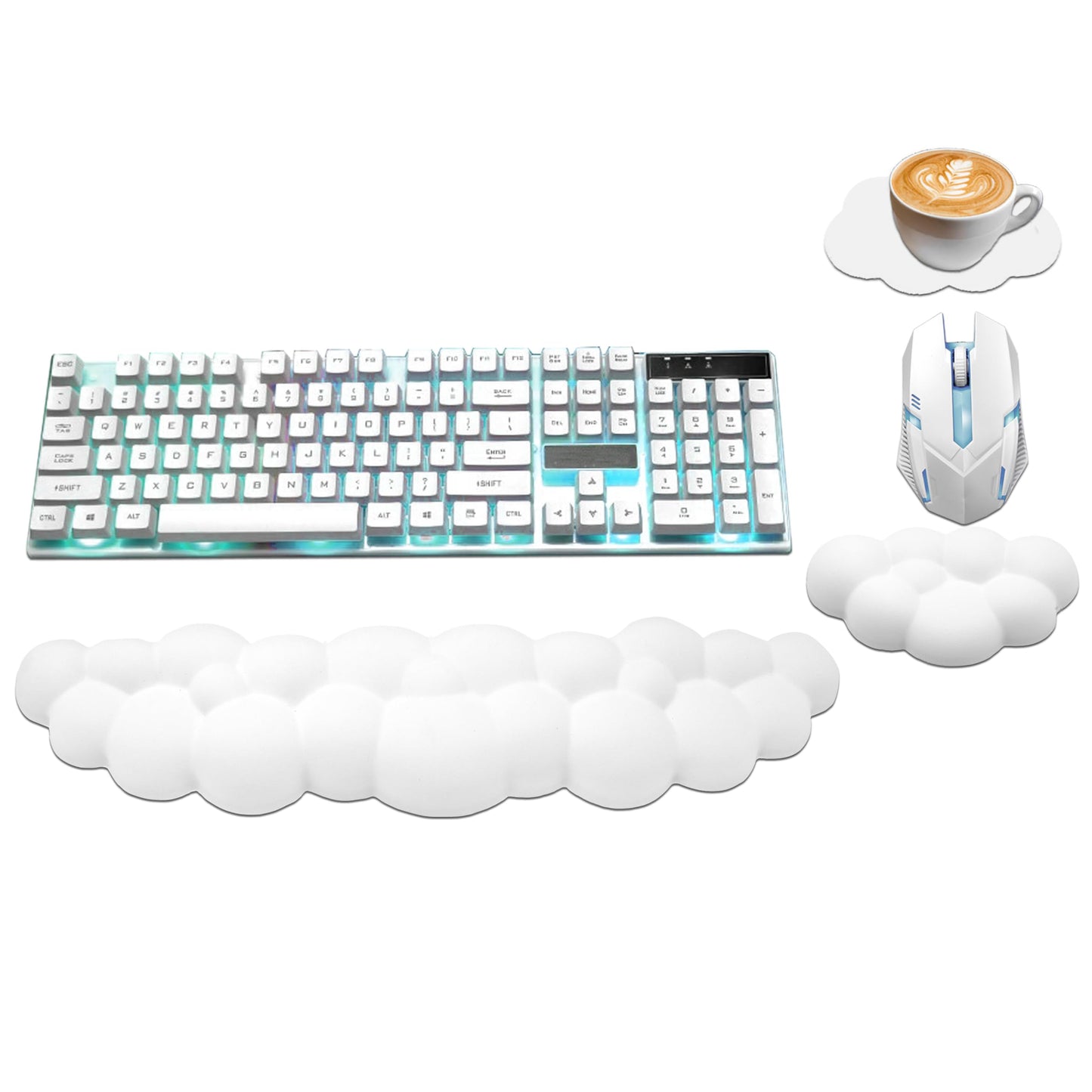 Cloud Wrist Rest Keyboard, Ergonomic Keyboard Wrist Rest Pad Set, White