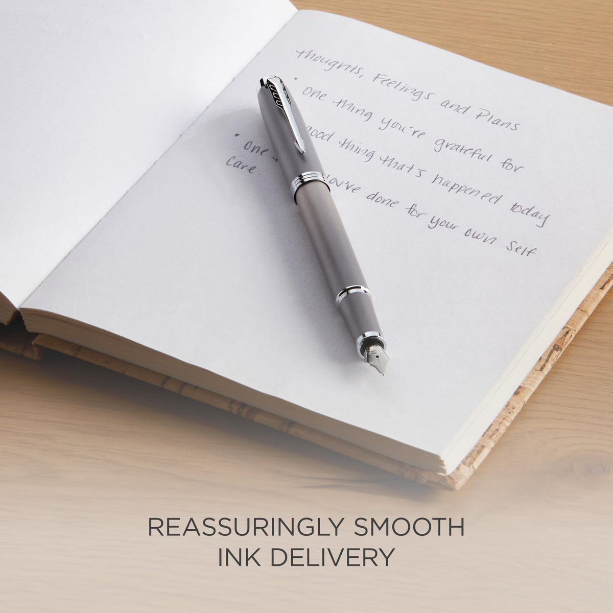PARKER IM Writing Rituals Fountain Pen, Grey Finish with Gradient, Chrome Trims, Medium Nib, Blue