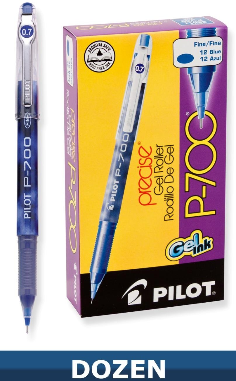 PILOT Precise P-700 Rolling Ball Stick Pens, 0.7mm, Blue, 12-Pack