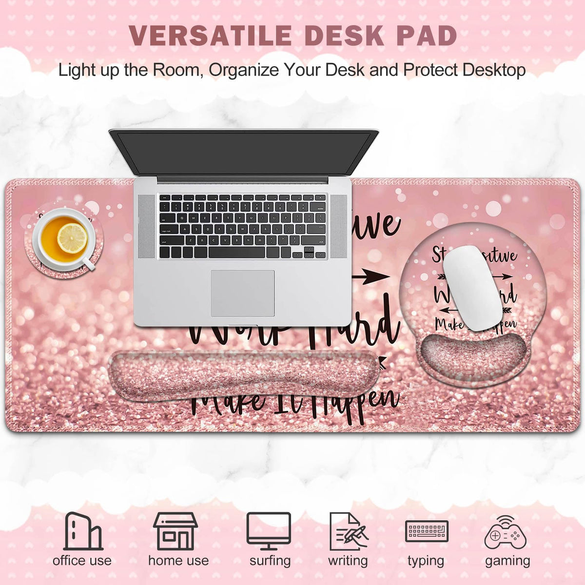 ToLuLu Desk Mat, XXL Large Mouse Pad Wrist Support Set，4 in1 Gaming Mousepad Desk Pad+ Ergonomic
