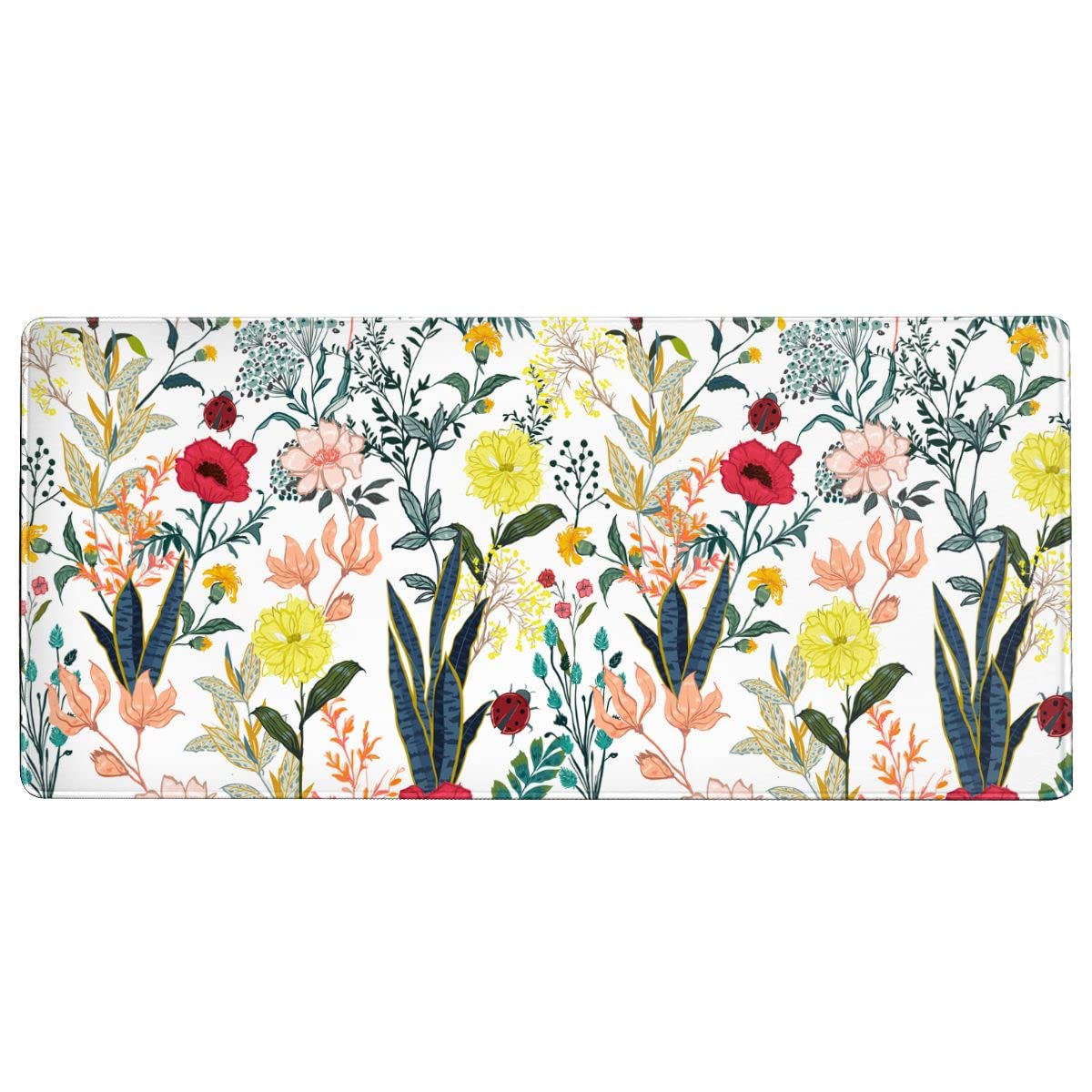 Flower Gaming Mouse Pad Abstract Classical Desk Mat 35.4x15.7 Inch Floral Texture Non-Slip Rubber