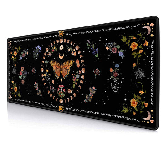 SXCKANG Gothic Moth Desk Pad Mat, Black Orange Large Mousepad, Moon Phases Desk Matt for Desktop