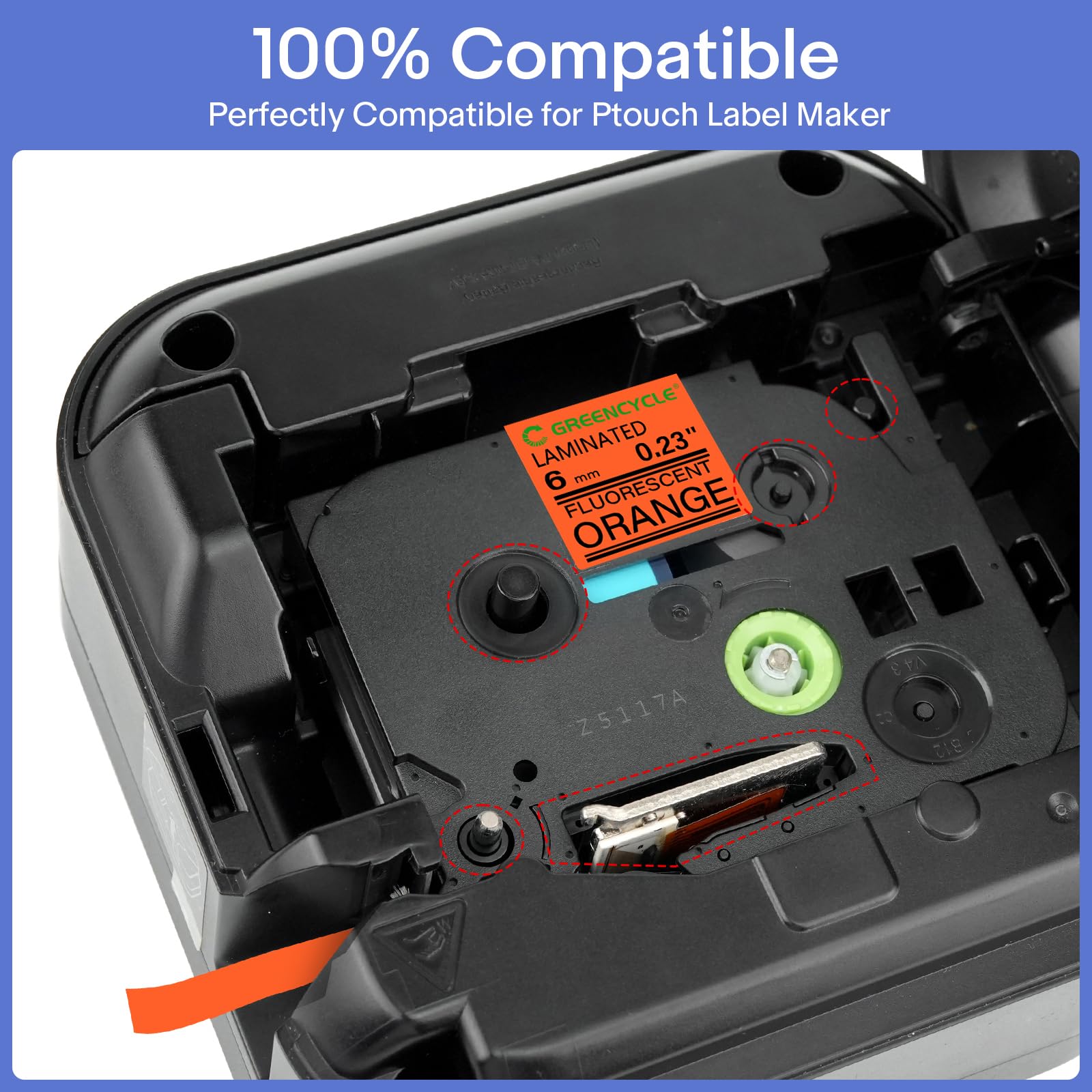 GREENCYCLE Compatible for Brother P-Touch Label Tape TZe-B11 6mm 0.23" Laminated Fluorescent Orange