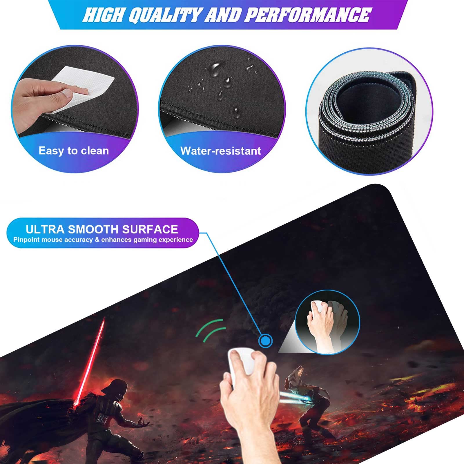 XXL Mouse Pad Ahsoka-Tano Vs Vader,Extra Large Gaming Mousepad Laptop Desk Mat,Non-Slip Rubber