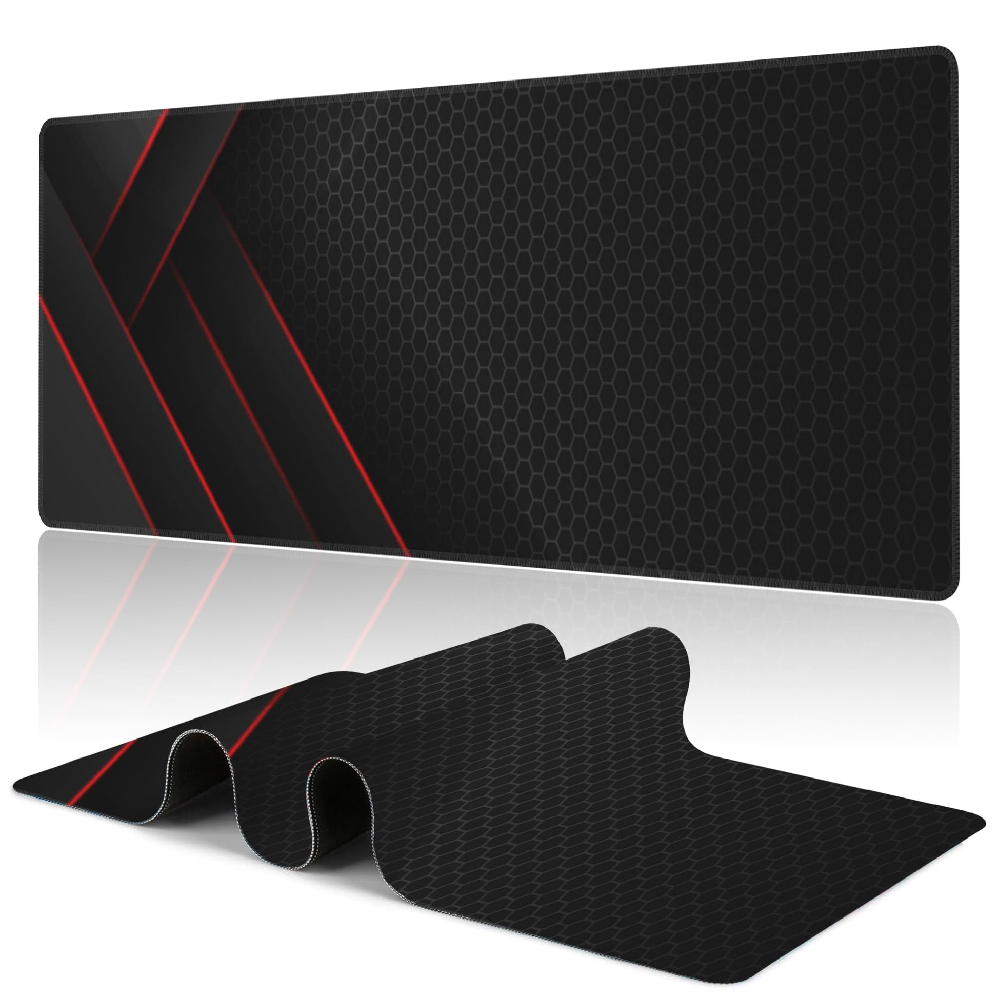 Uiaoiais Gaming Desk Pad, Black Red Honeycomb Technology, 31.5"X15.7" Extended Mat with Stitched