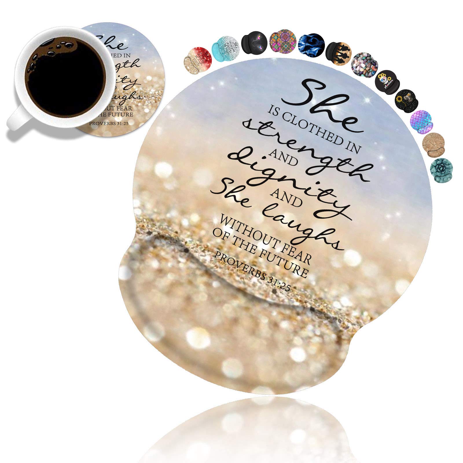 Ergonomic Mouse Pad Wrist Support and Coasters Set, Cute Wrist Pad with Non-Slip PU Base for Home