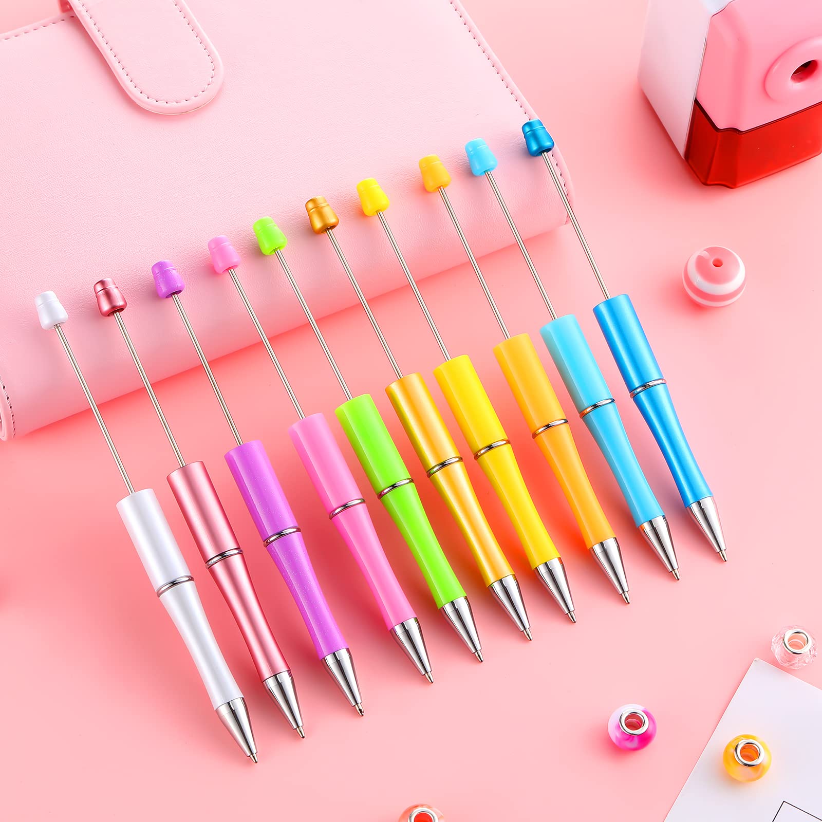 Crtiin 50 Pack Beadable Pens, Ballpoint Pens, School Supplies, Macaroon