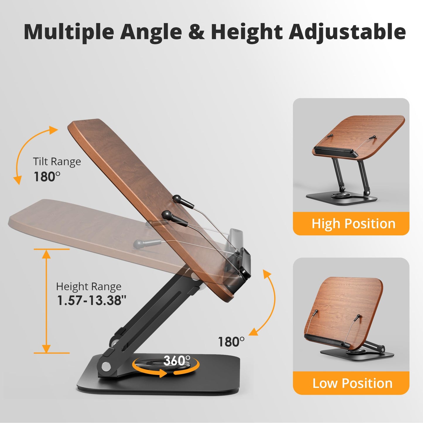 SupeDesk Book Stand for Reading, Adjustable Book Holder with 360° Rotating Bases, Foldable Designs