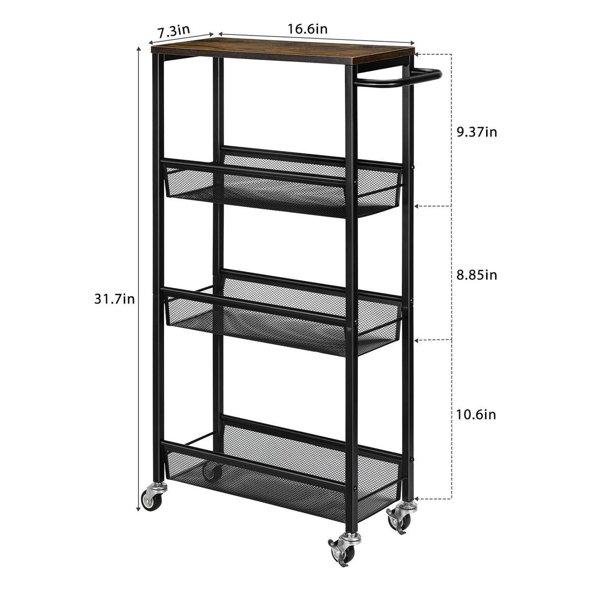 MOOACE Slim Storage Cart, 4 Tier Rolling Kitchen Shelving Unit on Wheels Mobile Narrow Cart with